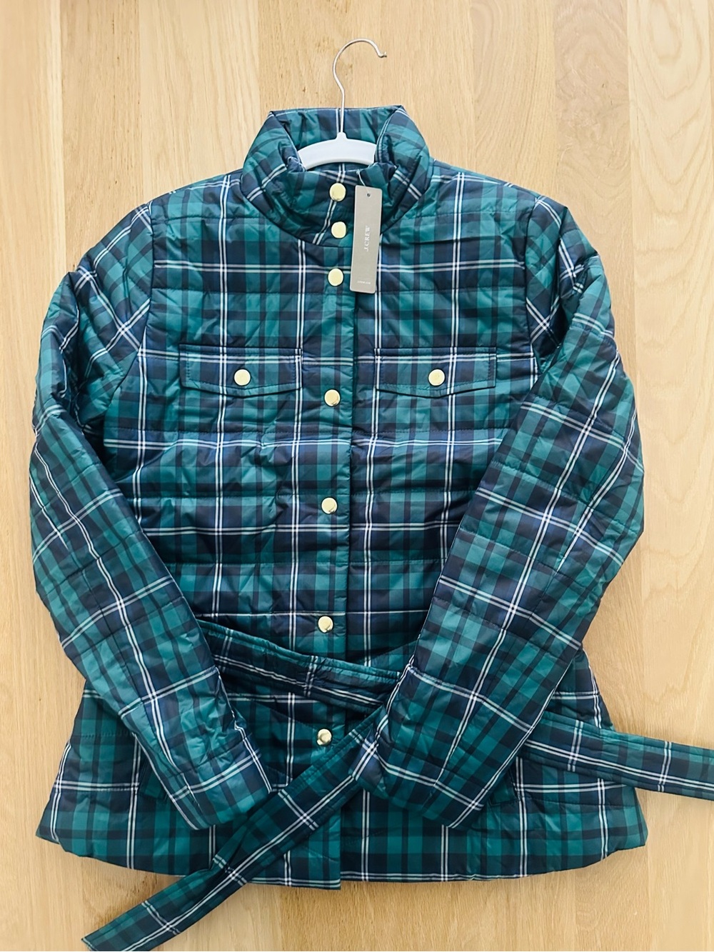 NWT J.Crew Tartan Plaid Belted Puffer Jacket  XS